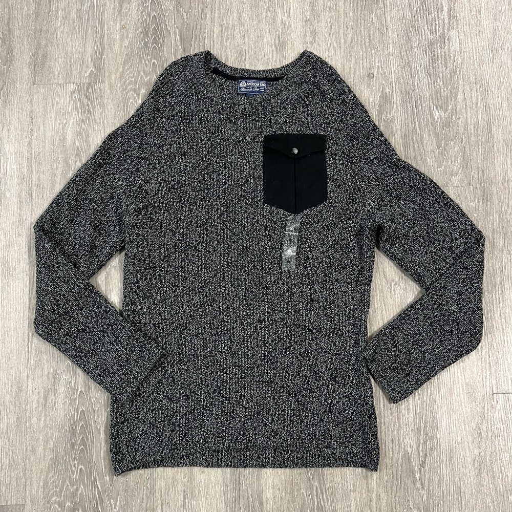 American Rag Gray Chest Pocket Long Sleeve Crew Neck Pullover Sweater NWT Sz XL
